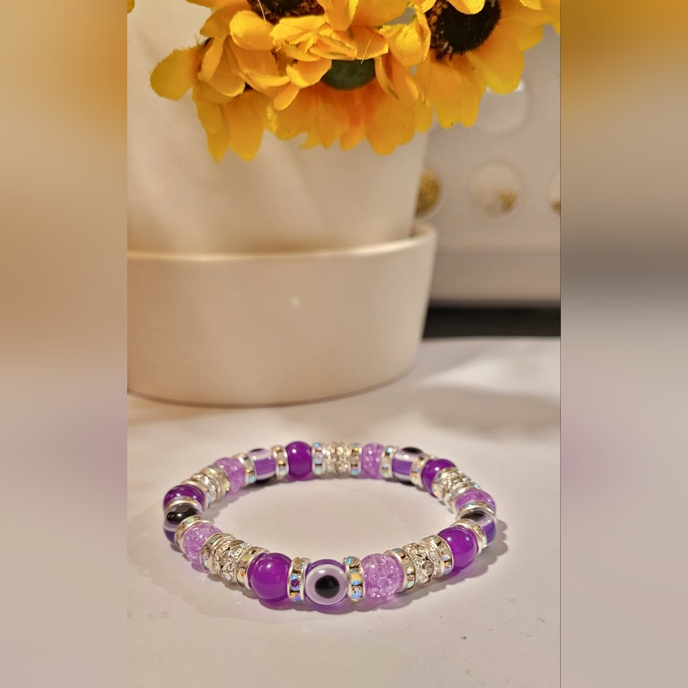 Purple Evil Eye Beaded Protection Mal De Ojo Luck Fashion Bracelet
